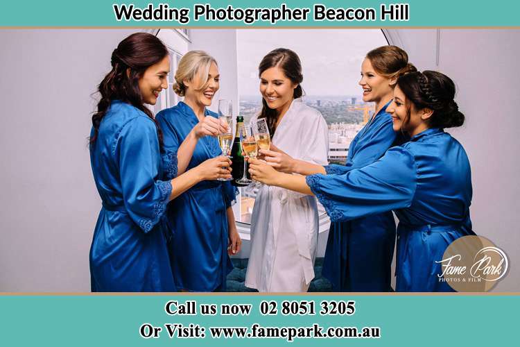 Photo of the Bride and the bridesmaids having wine Beacon Hill NSW 2100