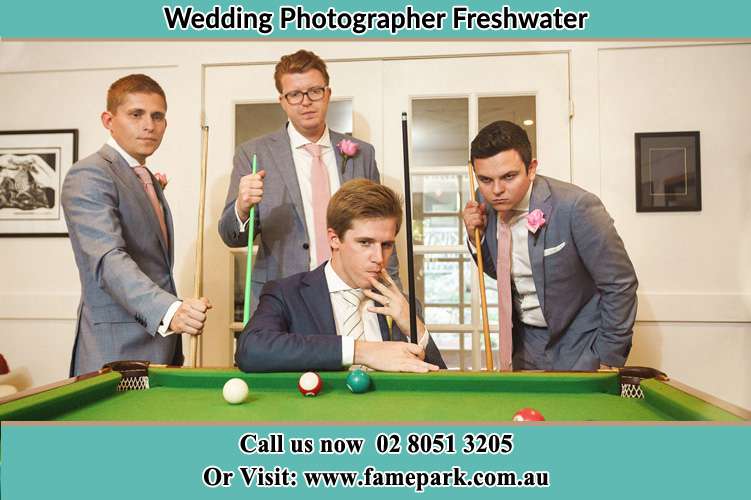 Photo of the Groom and the groomsmen playing billiard Freshwater NSW 2096