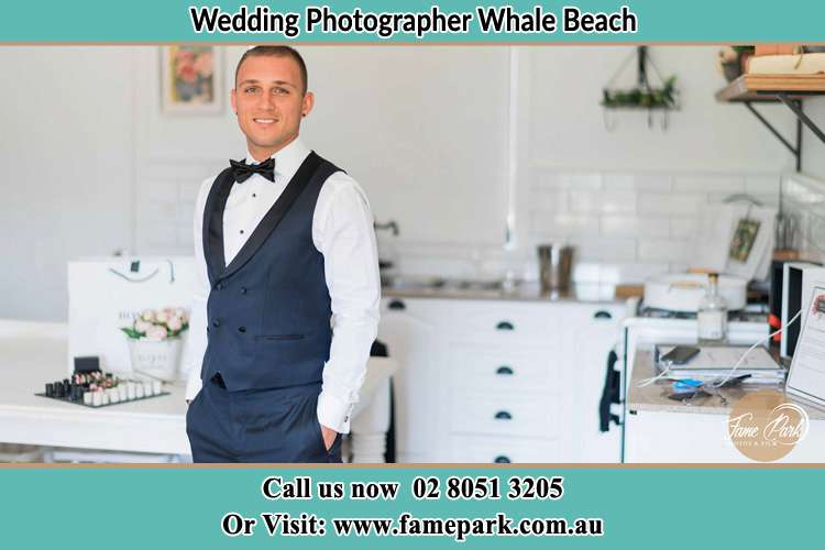 The Groom smiling on camera Whale Beach NSW 2107